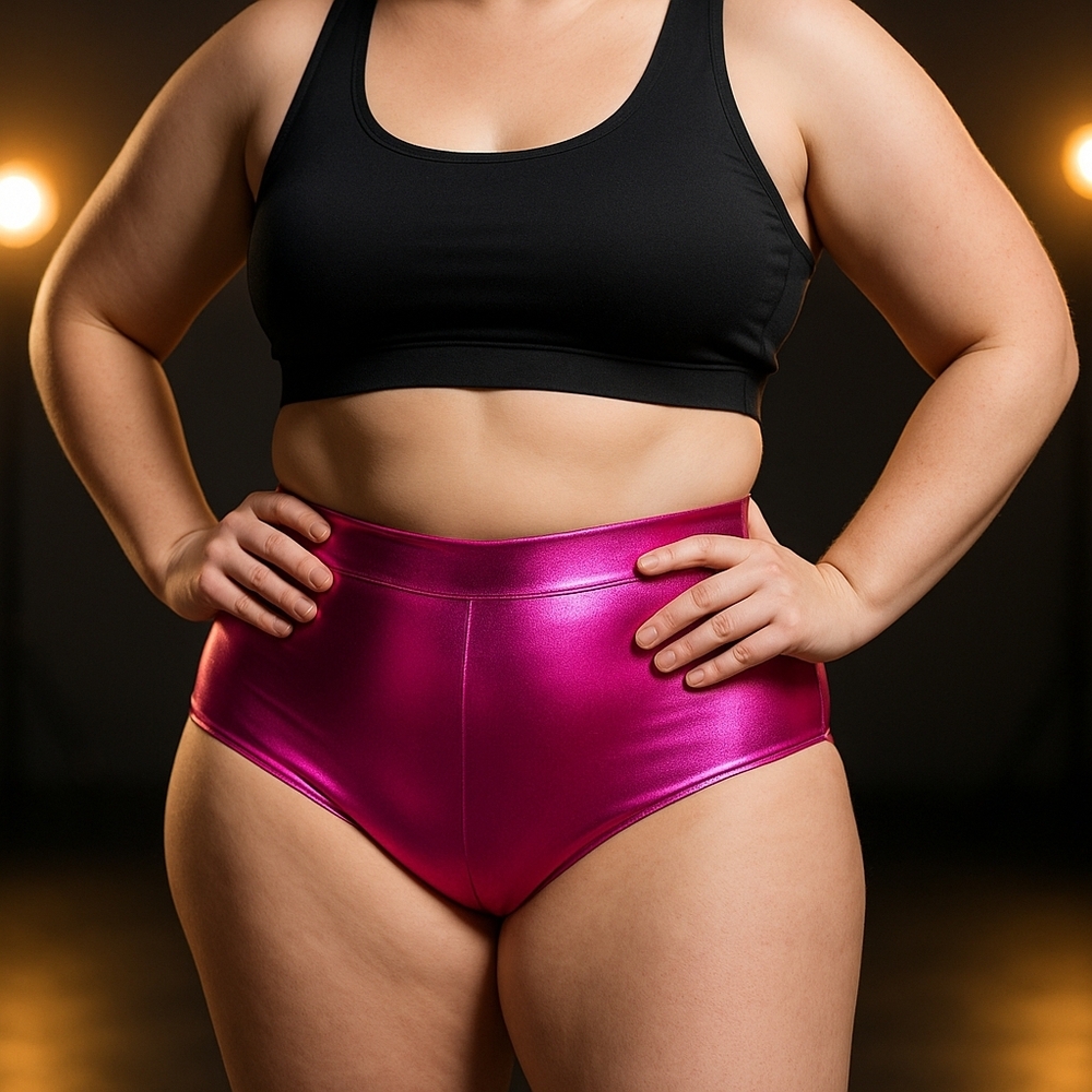 NWT Women's Shiny Pink Metallic Booty Shorts Dance Bottoms Hot Pants Club XXL